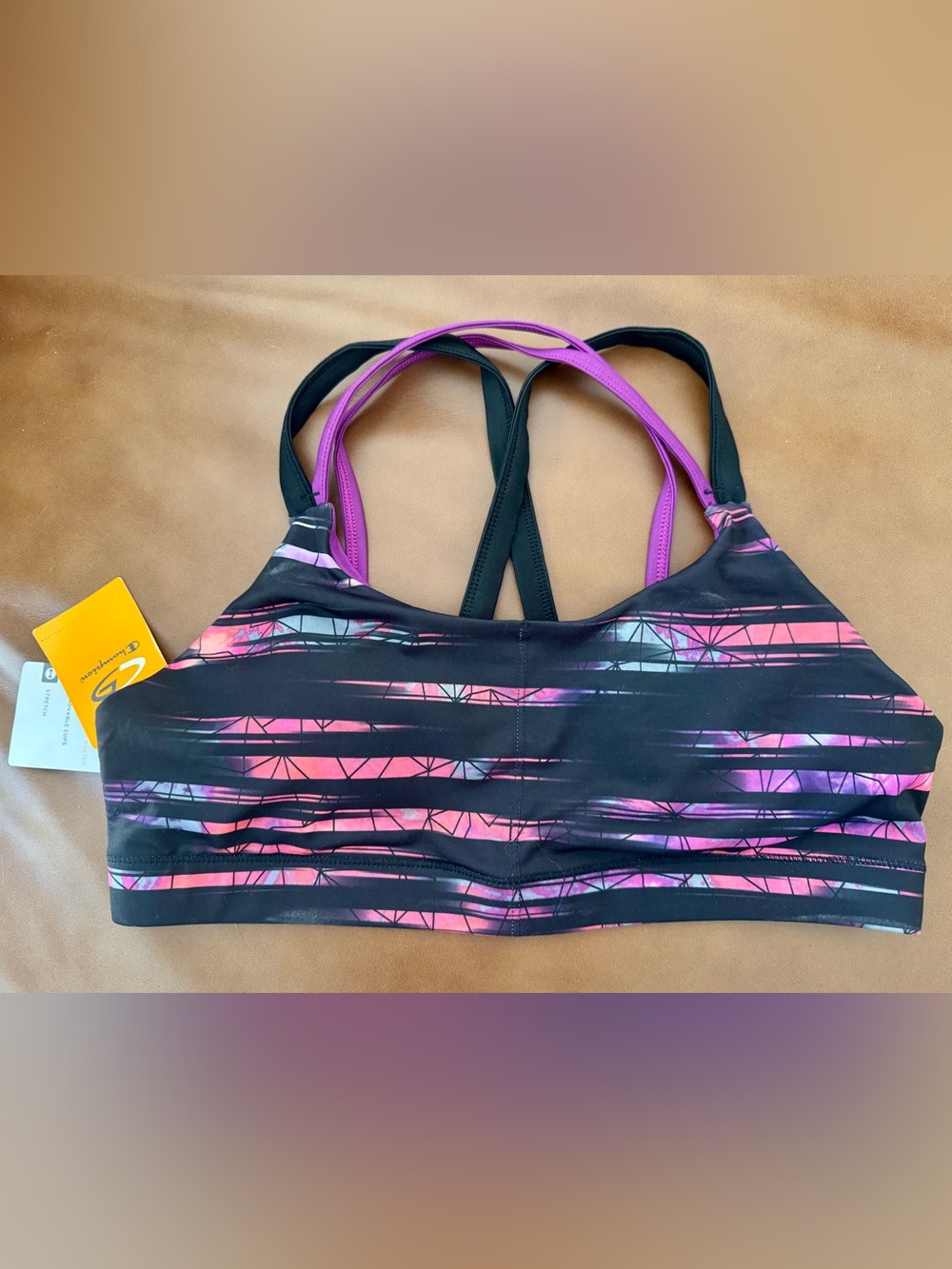 Women’s Champion Black & Purple Strappy Sports Bra - Performance Crop